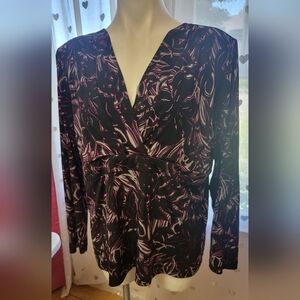 #90 Chico's Black White Berry Patterned Dress Shirt Size 3 (16)